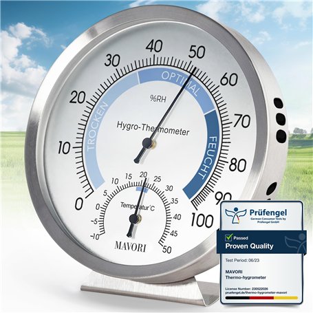 MAVORI® Hygromètre 2 en 1 analogique et thermomètre d'intérieur en acier inoxydable Hygromètre analogique et thermomètre analogi