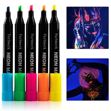 Marqueurs Textile Fluorescents | Feutres Textile Fluo | Couleurs UV brillent sous une lampe UV | Pour Tshirt