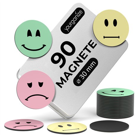 YOURGANIZE® Lot de 90 aimants Smileys - Diamètre : 30 mm - Idéal comme système de récompense pour Les Enfants