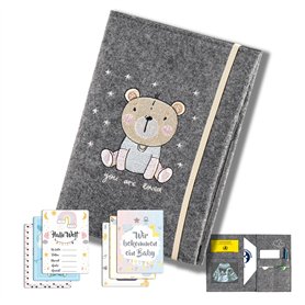 CAVOADO Étui pour carnet de maternité en feutre avec 6 cartes de jalon et liste de hackliste de grossesse