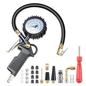 VSSHE Numérique Manomètre Pression Pneu 220 PSI Haute Précis Multifonctionnel Jauge de Pression des Pneus Numérique avec 24 Acce