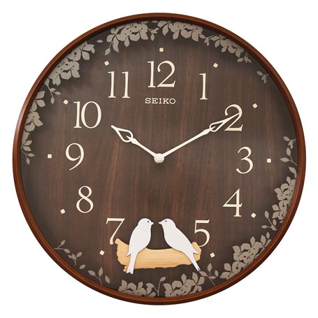 Seiko Pendule Oiseau Balançoire Horloge Murale avec boîtier Effet Bois Marron 10