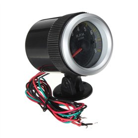 GLBMLMTHZP 2 Pouces 52mm 0-8000 RPM Tacho Tacho Tachym Tachymètre Fibre de Carbone Visage Jaune DIRIGÉ Compte-Tours de Voiture