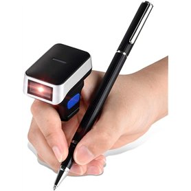 ININOSNP Scanners Portables Scanner de Doigt sans Fil 2D Portable QR Code Ring Barcode Scanner Wearable Mini Bar Code Reader Blu