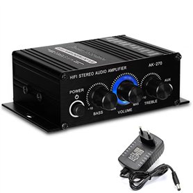 Sctecoau -270 Amplificateur HiFi 2.0 Canaux Amplificateur Domestique Réglage des Basses et des Aigus Audio Stéréo Système Audio