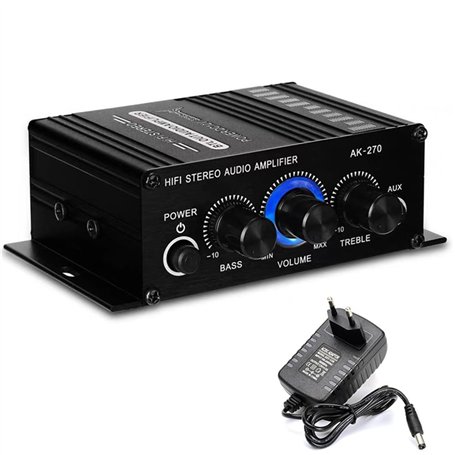 Sctecoau -270 Amplificateur HiFi 2.0 Canaux Amplificateur Domestique Réglage des Basses et des Aigus Audio Stéréo Système Audio