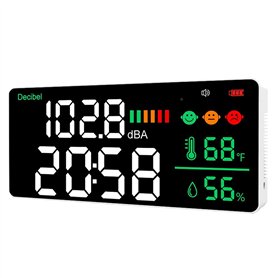 DéCibel MèTre Tenture Murale SonomèTre 30-130DB Gamme 11 Pouces Affichage LED Bruit Temps TempéRature