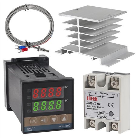 Ggnaxivs Régulateur de Température PID -C100 Kit de Thermostat Haute Tension 100ACV à 240ACV+Relais SSR 40DA+ Sonde K