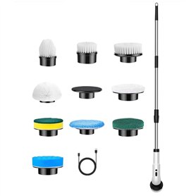 Sxmrmnx 9 Têtes de Brosse Remplaçables Brosse de Nettoyage sans avec Manche Long Réglable et Détachable