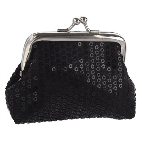 Porte-Monnaie a Paillettes Mini Portefeuille de Boucle pour Femmes (Noir)