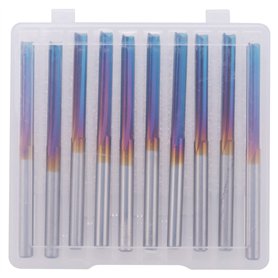 Jufjsfy 10pcs 3.175 Fraise d'Extrême Droite Revêtement de Bec Bleu 2 Fraise de Carbure de Flûte Fraise pour MDF Plastique Bit