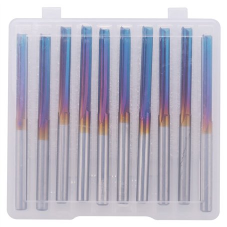 Jufjsfy 10pcs 3.175 Fraise d'Extrême Droite Revêtement de Bec Bleu 2 Fraise de Carbure de Flûte Fraise pour MDF Plastique Bit