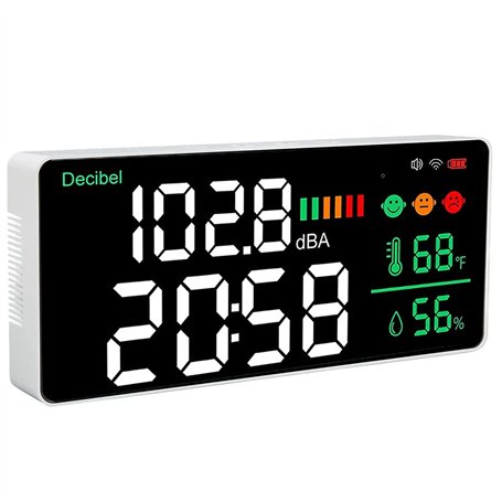Nettoppo 4-En-1 Decibel Meter LED Decibel Meter Son Decibel Meter WiFi Wall Mounted Sound Level Meter Digital Clock Temperature