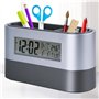 Lorrgasw Horloge de table silencieuse - Porte-stylo numérique électronique - Porte-carte de nom pour outils - Calendrier avec af