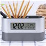 Lorrgasw Horloge de table silencieuse - Porte-stylo numérique électronique - Porte-carte de nom pour outils - Calendrier avec af