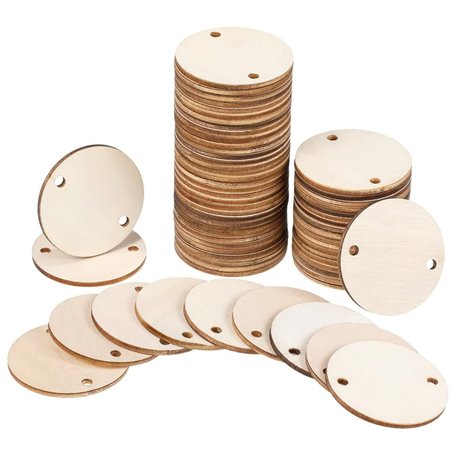 Richeyty Lot de 200 étiquettes circulaires en bois pour anniversaire avec 2 trous pour tableau blanc pour anniversaire