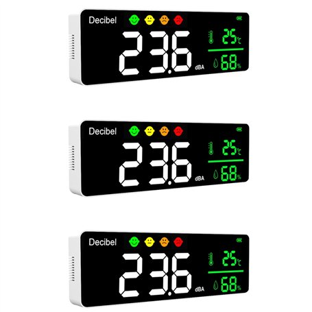 Echwave 3X DM1306D Numérique Décibel Sonomètre Détecteur de Bruit Mural Intelligent 30-130DB Moniteur de Température et D'Humidi