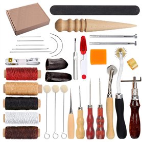 HOSTK 33pc DIY En Cuir Artisanat Main Kit Outils Ensemble pour Coudre Coudre Estampage Sculpture Selle En Cuir Artwork Accessoir