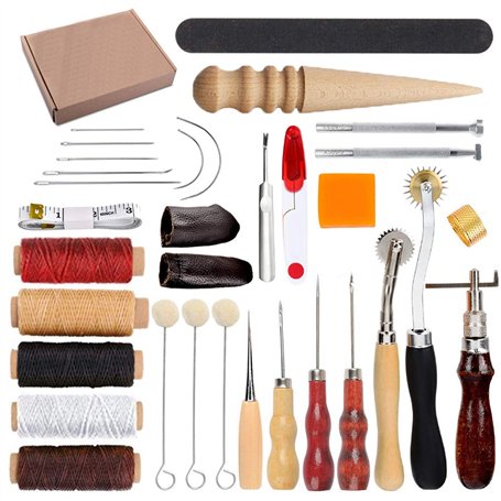 HOSTK 33pc DIY En Cuir Artisanat Main Kit Outils Ensemble pour Coudre Coudre Estampage Sculpture Selle En Cuir Artwork Accessoir
