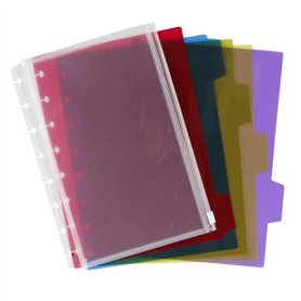 Eagle Intercalaires en plastique à 5 onglets avec 1 sac en plastique à fermeture éclair pour planificateurs ou cahiers