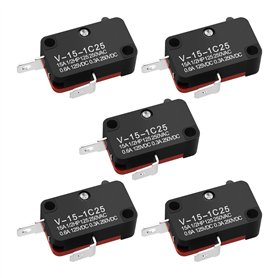 EMSea 5pcs V-15-1C25 Micro-interrupteur de Fin de Course 2 Broches Interrupteur à Bouton Instantané SPDT Micro-interrupteur à Ac