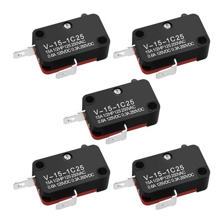 EMSea 5pcs V-15-1C25 Micro-interrupteur de Fin de Course 2 Broches Interrupteur à Bouton Instantané SPDT Micro-interrupteur à Ac