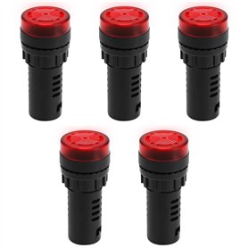 YINETTECH Lot de 5 voyants lumineux rouges AC/DC 22 mm avec buzzer sur panneau d'alarme clignotante LED rouge pour panneau de co