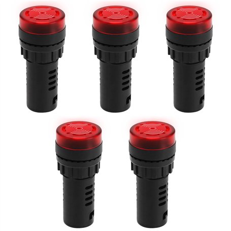 YINETTECH Lot de 5 voyants lumineux rouges AC/DC 22 mm avec buzzer sur panneau d'alarme clignotante LED rouge pour panneau de co