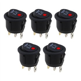 VGOL Lot de 5pcs Interrupteur à Bascule Rond 12V 20A 3 Broches Bouton-Poussoir Marche/Arrêt avec Voyant LED Rouge pour 20mm Diam