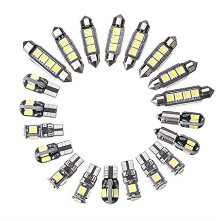 FITTG 20Pcs Voiture Ampoules LED Kit IntéRieur DôMe Coffre Plaque de Porte LumièRe Super Canbus Erreur IntéRieure Lampe IntéRieu