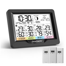Raddy WF-60M Station météo sans fil avec 3 capteurs extérieurs