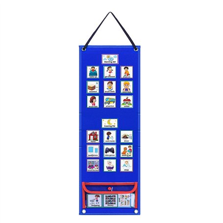 Kquepo Calendrier Visuel des Routines Quotidiennes pour Enfants avec 70 Cartes en Feutre Bleu - Outil D'Apprentissage Comporteme