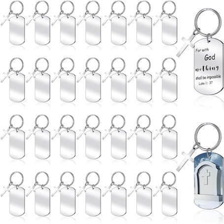Willoghsa 30 Pièces Vierges de Porte-Clés en Métal Gravables Vierges D'Estampage en Métal pour Graver une Étiquette de Porte-Clé