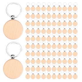Giilayky 100 PièCes Porte-CléS en Bois Flans en Vrac Rond Bois Gravure Flans Inachevé Porte-CléS en Bois Porte-CléS B