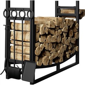 Amagabeli Porte Bûches de Cheminée avec 4 Outils 90cmx78cmx33cm range bûches pour intérieur et extérieur robuste support de supp