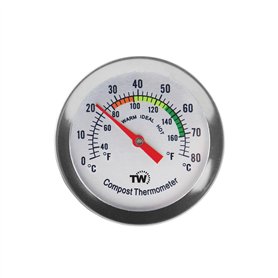 Thermomètre à compost - Thermomètre à cadran en acier inoxydable pour compostage maison et jardin - Diamètre 50 mm - Cadran C &