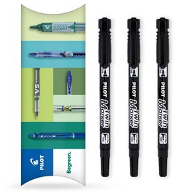 Pilot Lot de 3 marqueurs permanents 2 en 1 à double pointe fine et extra fine - Gamme Begreen 76 % recyclé (noir