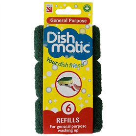 Dishmatic Lot de 6 recharges éponges à Vaisselle Vertes à Usage général avec abrasif antibactérien - Recharges pour poignée de V