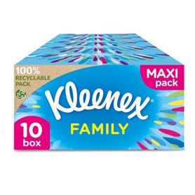Tissus Kleenex Family - 1280 mouchoirs - 10 x 128 pièces - Coffret cadeau Bleu