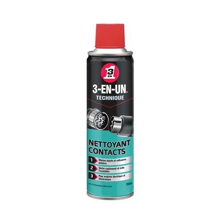 3-EN-UN Technique Nettoyant Contact Aérosol Action et séchage rapides Sans rinçage et sans résidus Compatible tous métaux