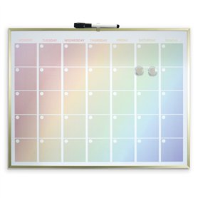 Cathedral Products Calendrier magnétique arc-en-ciel luxueux avec cadre en aluminium doré | Planificateur mensuel haut de gamme