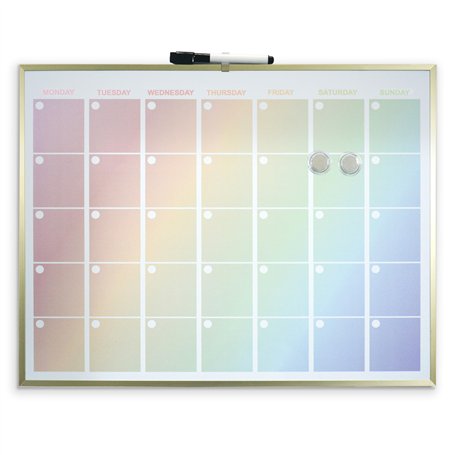 Cathedral Products Calendrier magnétique arc-en-ciel luxueux avec cadre en aluminium doré | Planificateur mensuel haut de gamme