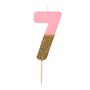 Bougie d'anniversaire numéro 7 rose avec paillettes dorées | Décoration de gâteau de qualité supérieure | Jolie