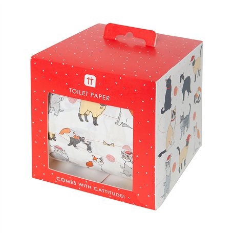 Talking Tables Papier toilette Noël fantaisie avec chats | Accessoire de salle de bain Funny Loo