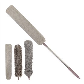 AMOS Plumeau télescopique avec kit de 5 pièces lavable avec tige extensible et chiffon en microfibre Gris