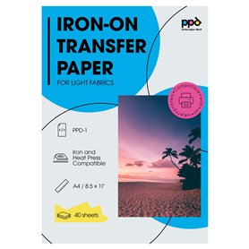 PPD 40 x A4 Papier Transfert Tee-Shirt/Textiles Blancs ou Clairs