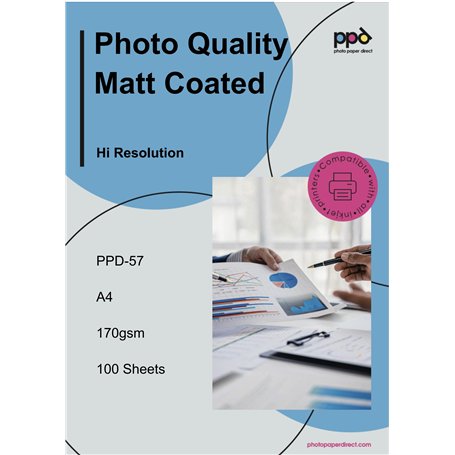 PPD 100 Feuilles x A3 Papier Photo Couché Mat 170g Impression Jet D'Encre