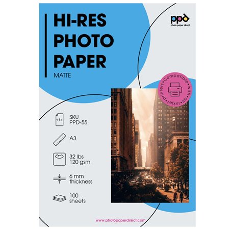 PPD 100 Feuilles x A3 Papier Photo Couché Mat 120g Impression Jet D'Encre