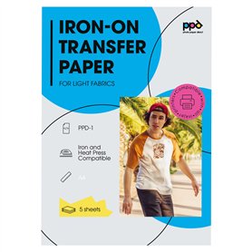 PPD 5 x A4 Papier Transfert Tee-Shirt/Textiles Blancs ou Clairs