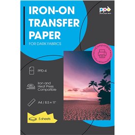 PPD Papier Transfert Jet D'Encre (Inkjet) à repasser sur T-shirts/Textiles Noirs ou Foncés - A4 x 5 Feuilles PPD-4-5